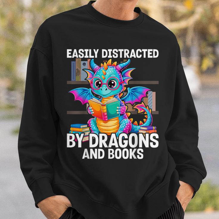 Easily Distracted By Dragons And Books Sweatshirt Gifts for Him