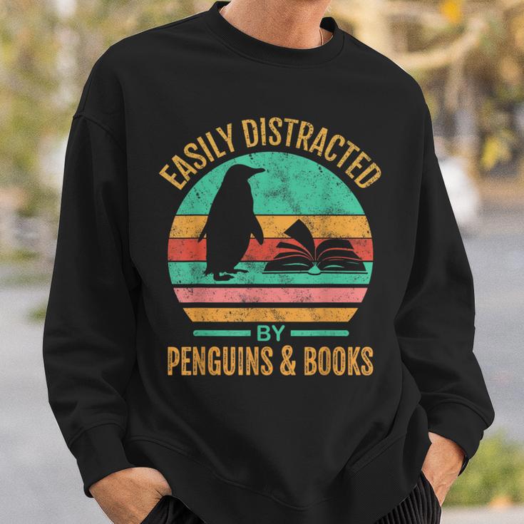 Easily Distracted By Penguins & Books Retro Sweatshirt Gifts for Him Easily Distracted By Penguins & Books Retro Sweatshirt Gifts for Him