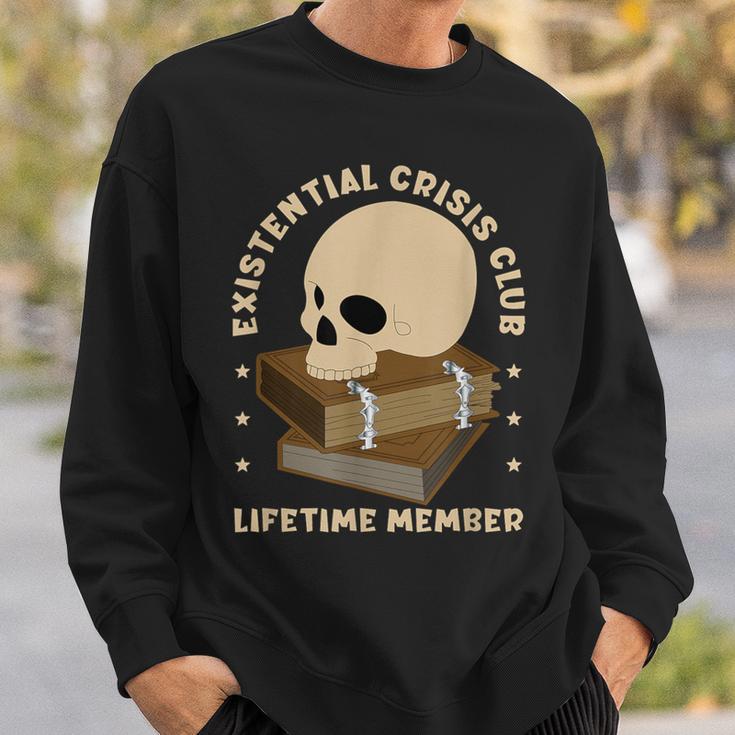 Existential Crisis Club Lifetime Member Skull Books Sarcasm Sweatshirt Gifts for Him