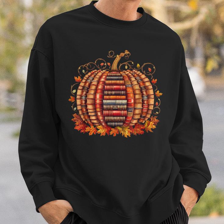 Fall Book Pumpkin Autumn Retro Reading Teacher Books Lover Sweatshirt Gifts for Him