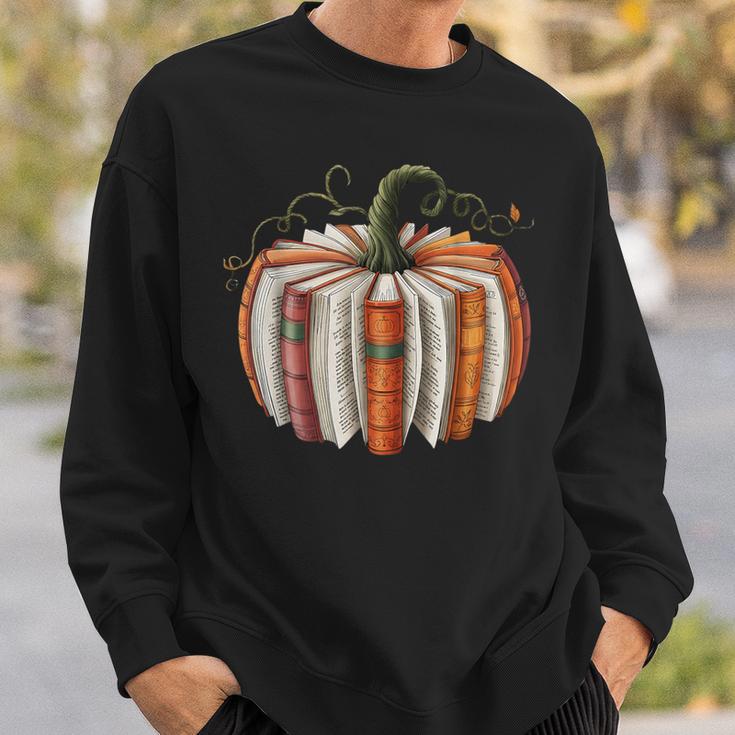 Fall Book Pumpkin Retro Reading Halloween Teacher Sweatshirt Gifts for Him