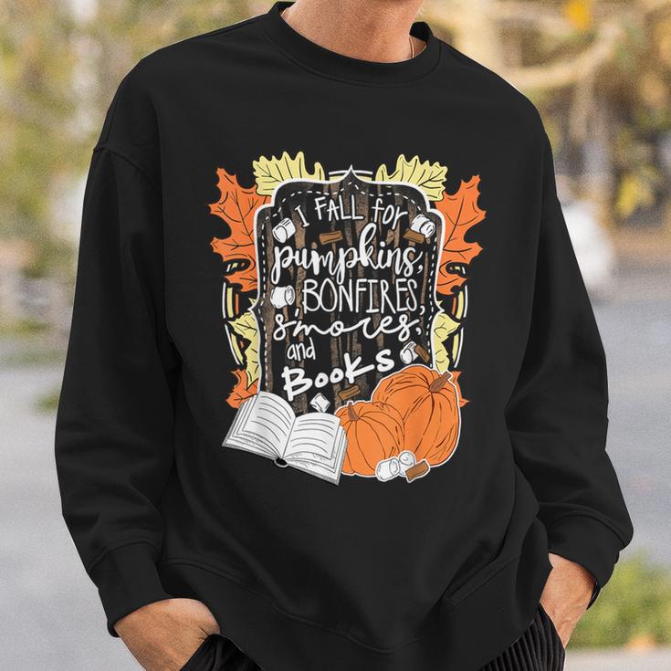 I Fall For Pumpkins Bonfires S'Mores Books Halloween Reader Sweatshirt Gifts for Him