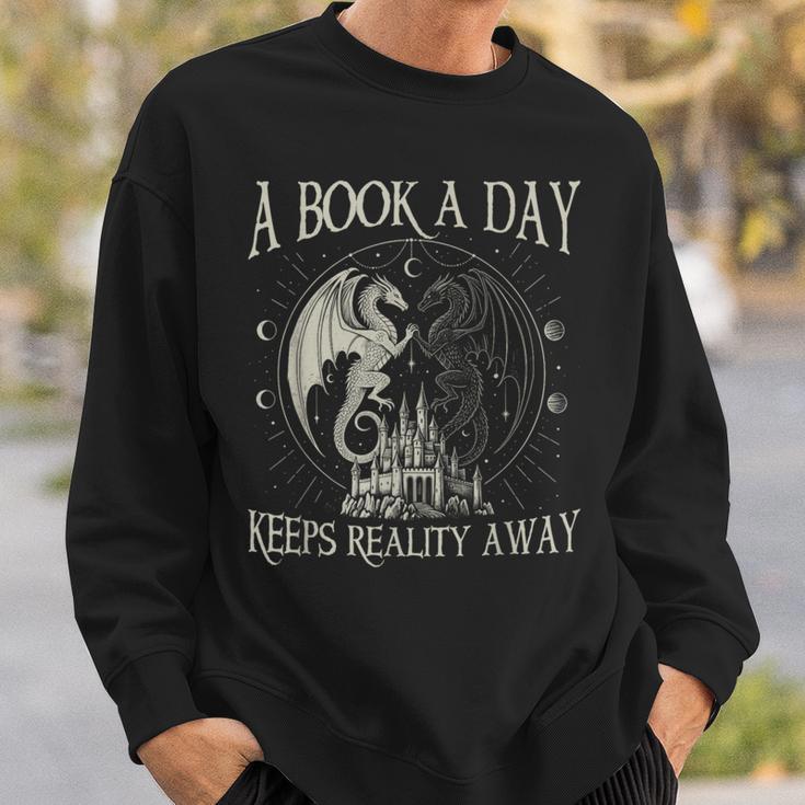 Fantasy Book Club Dragon Reader Book A Day Keep Reality Away Sweatshirt Gifts for Him