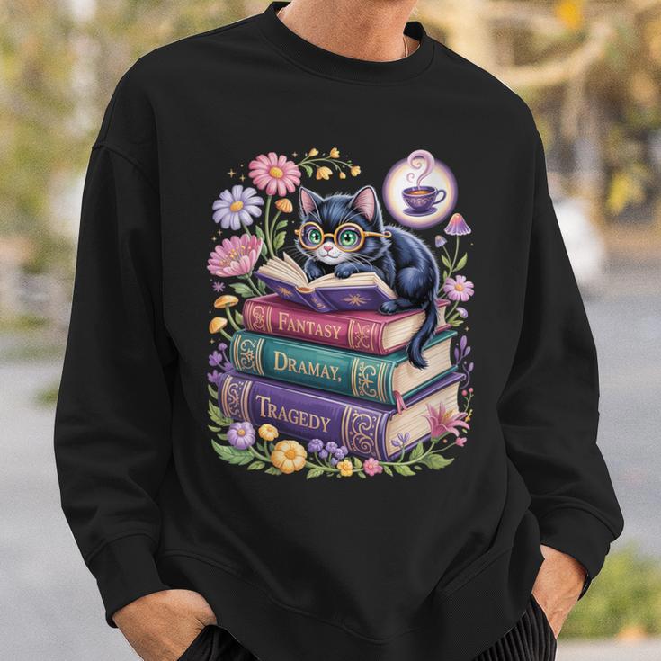 Fantasy Drama Tragedy Cute Cat Book Lover Readers Librarians Sweatshirt Gifts for Him