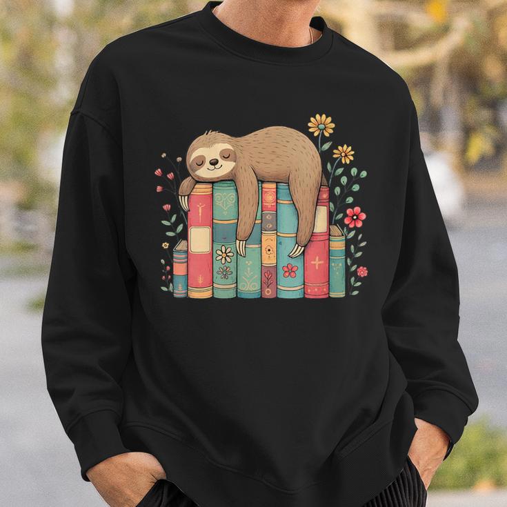 Floral Sloth Sleeping On Books Sweatshirt Gifts for Him