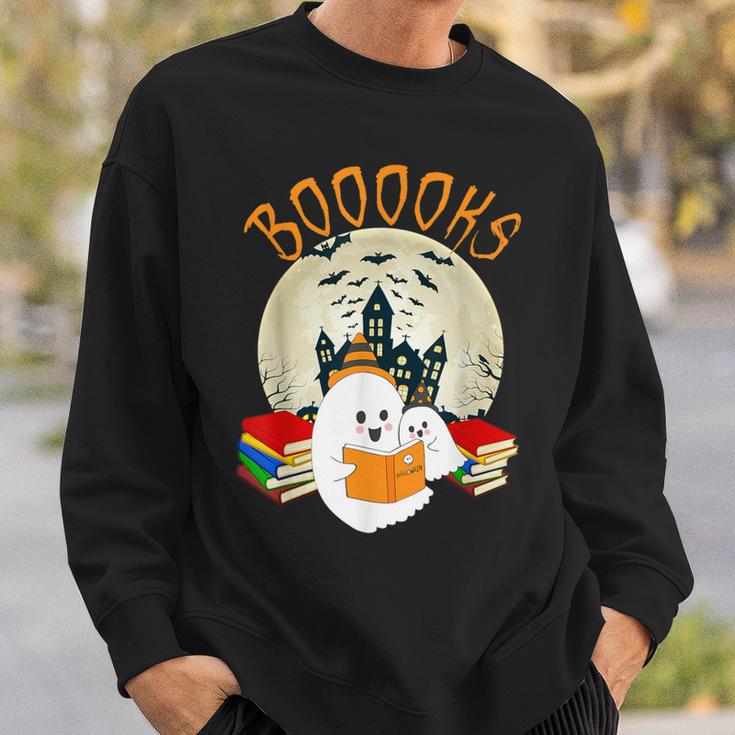 Ghost Book Reading Halloween Booooks Teacher Sweatshirt Gifts for Him