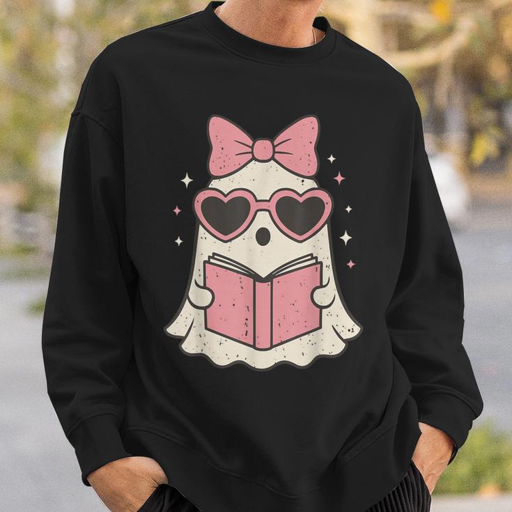 Ghost Reading Book Halloween Cat Lover Sweatshirt Gifts for Him