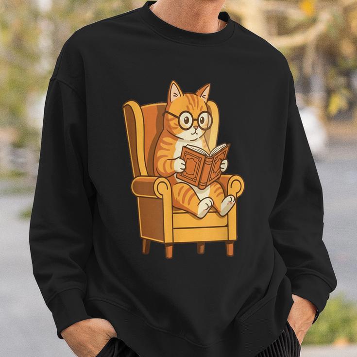Ginger Tabby Cat Reading Book Glasses Retro Illustration Sweatshirt Gifts for Him Ginger Tabby Cat Reading Book Glasses Retro Illustration Sweatshirt Gifts for Him