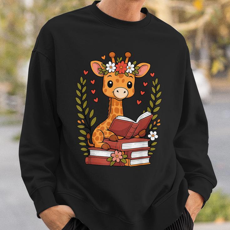 Giraffe Reading Book Graphic Giraffe With Book Floral Sweatshirt Gifts for Him
