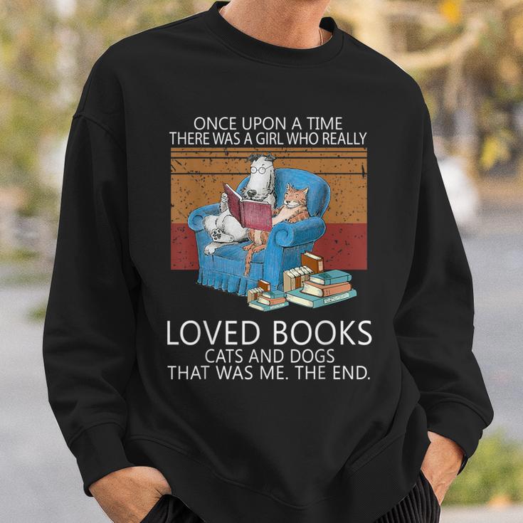 A Girl Who Loves Books Cats And Dogs Cat Book Reading Sweatshirt Gifts for Him