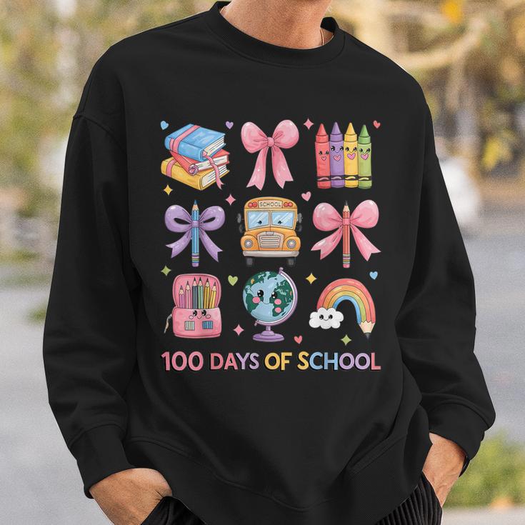 Girls 100 Days Of School Coquette Bow Pencil Bus Book Crayon Sweatshirt Gifts for Him Girls 100 Days Of School Coquette Bow Pencil Bus Book Crayon Sweatshirt Gifts for Him