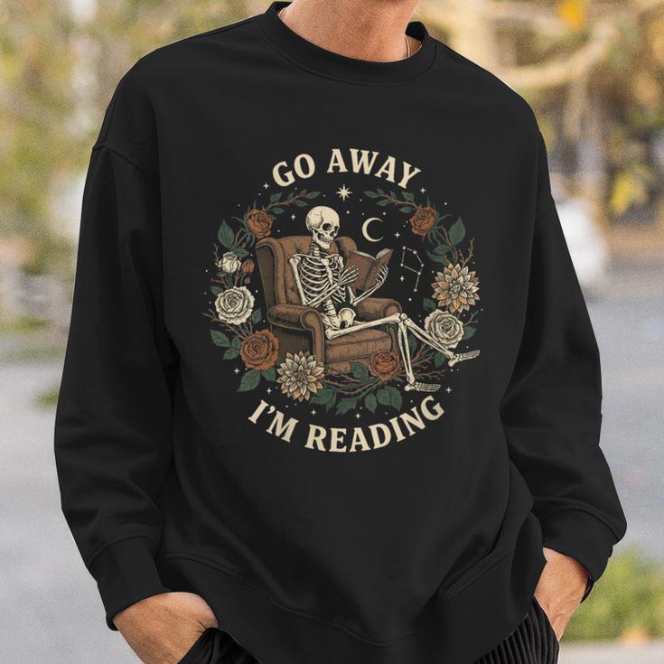 Go Away I'm Reading Librarian Skeleton Reading Book Lover Sweatshirt Gifts for Him Go Away I'm Reading Librarian Skeleton Reading Book Lover Sweatshirt Gifts for Him