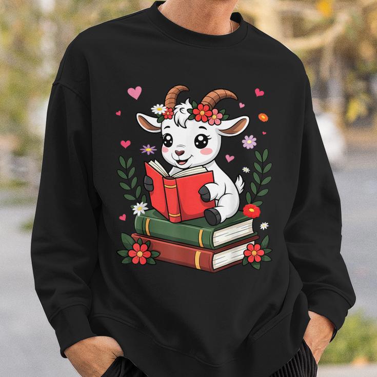 Goat Reading Book Graphic With Floral Sweatshirt Gifts for Him
