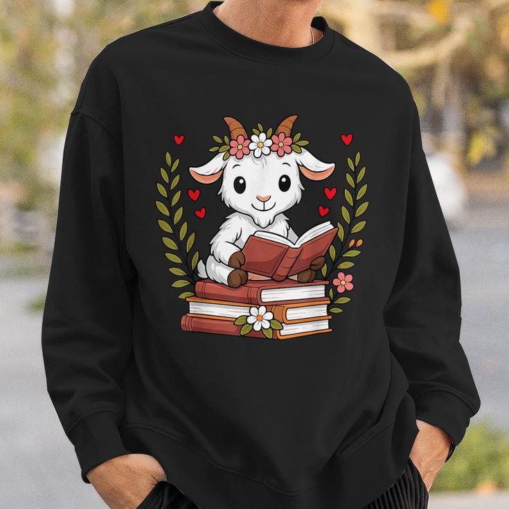Goat Reading Book Graphic Goat With Book Floral Sweatshirt Gifts for Him