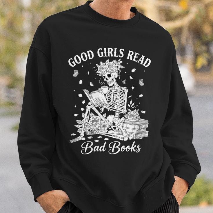 Good Girls Read Bad Books Skeleton Reading Book Halloween Sweatshirt Gifts for Him