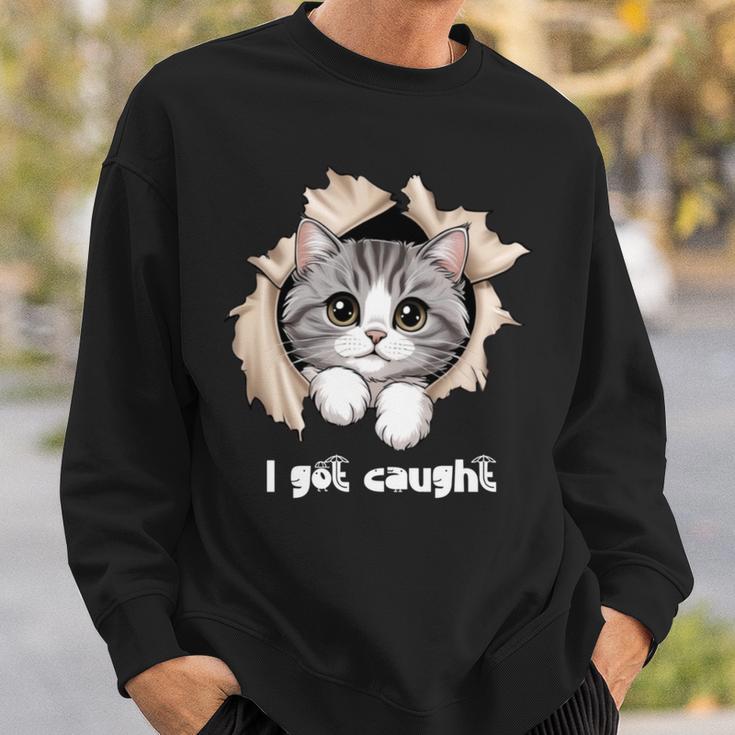 I Got Caught 子猫かわいい 長袖tシャツ スウェットシャツ 彼への贈り物