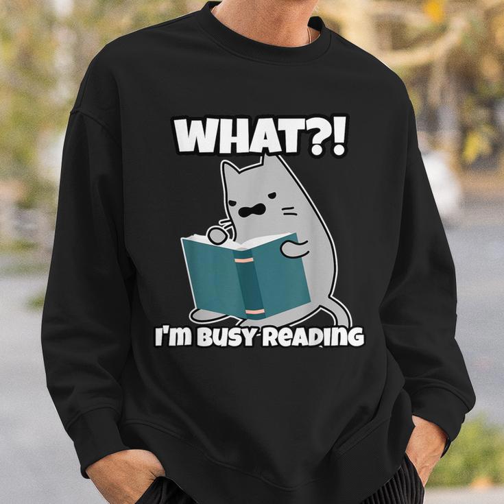 Grey Cat Reading Book Busy Doing Book Related Things Men Women Kids Sweatshirt Gifts for Him