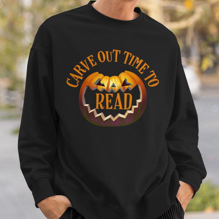 Halloween Carve Carving Read Library Pumpkin Book Sweatshirt Gifts for Him