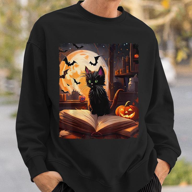 Halloween Cat Reading Books Spooky Cat Reader Teachers Sweatshirt Gifts for Him