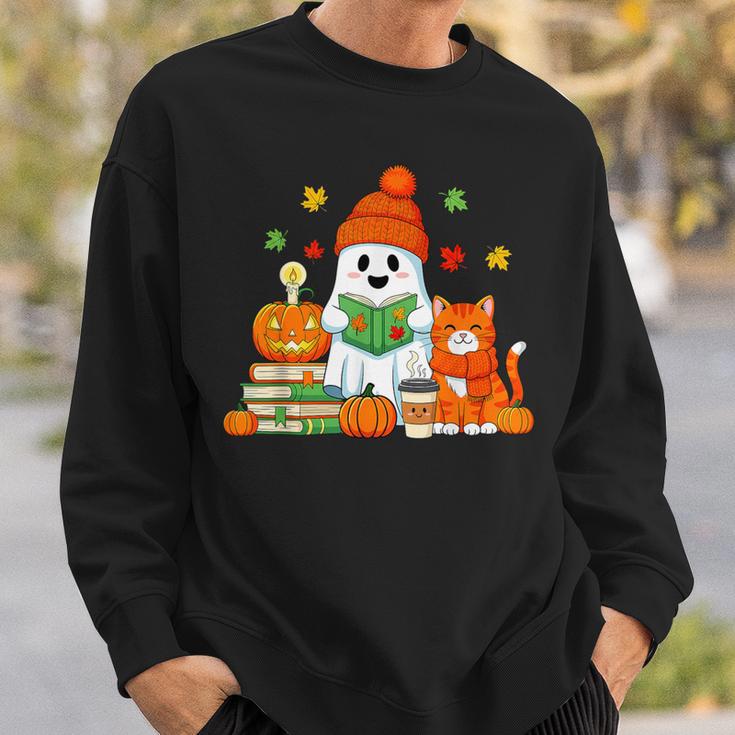 Halloween Ghost Cat Reading Book Women Girls Cute Sweatshirt Gifts for Him Halloween Ghost Cat Reading Book Women Girls Cute Sweatshirt Gifts for Him