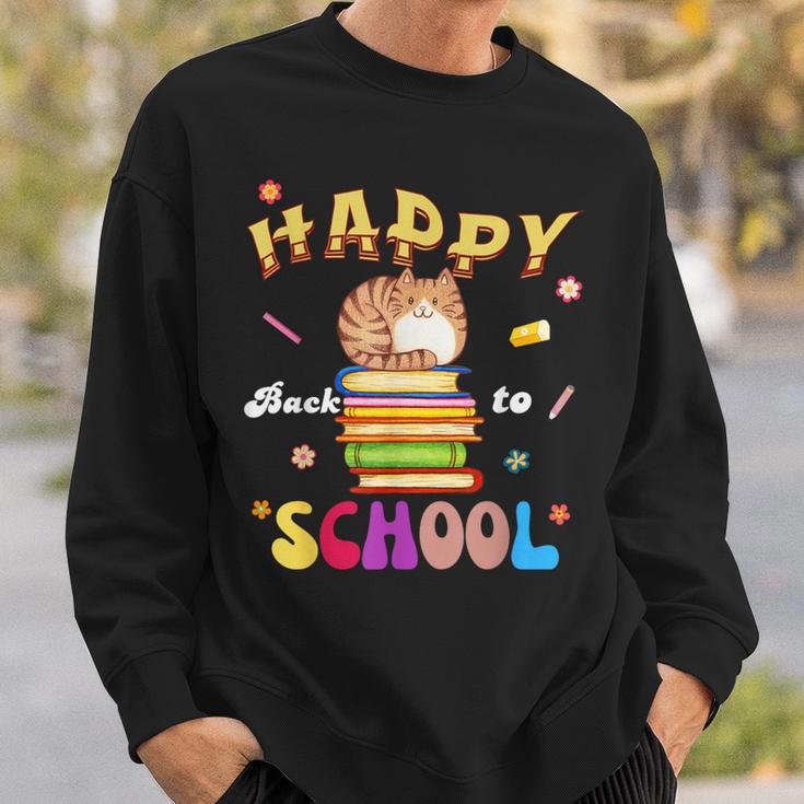 Happy Back To School Cat Books The Start Of The School Year Sweatshirt Gifts for Him