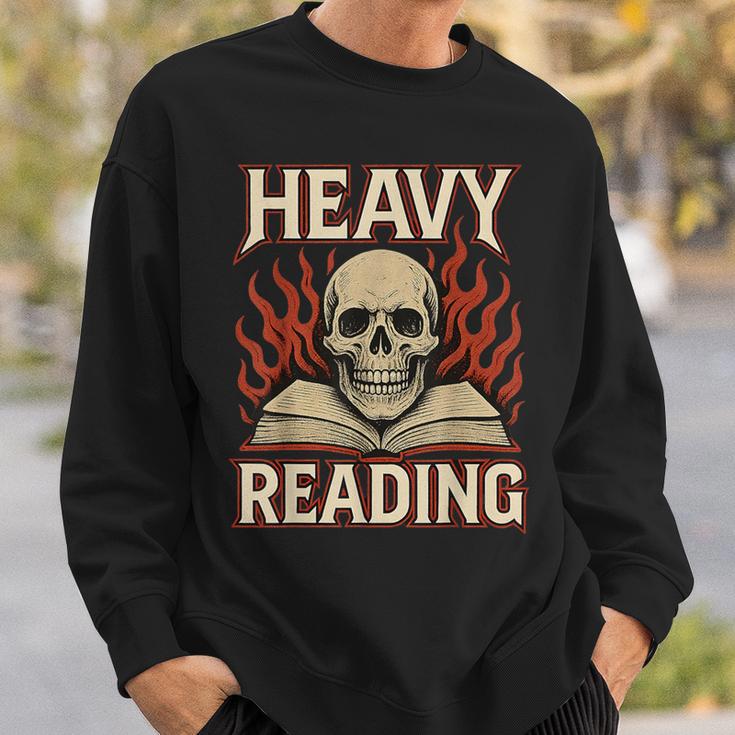 Heavy Reading Book Lover Skeleton Ironic Graphic Sweatshirt Gifts for Him