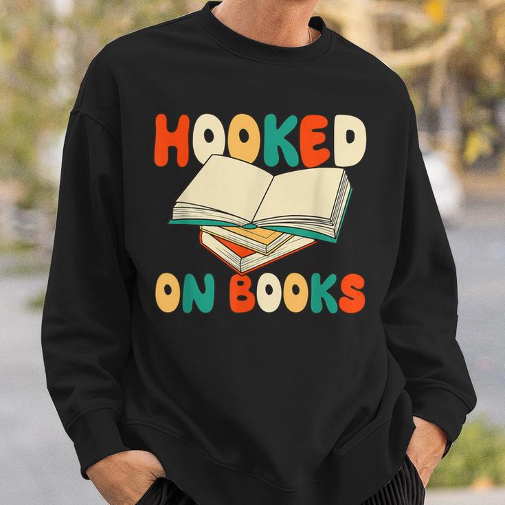 Hooked On Books Retro Reader Sweatshirt Gifts for Him