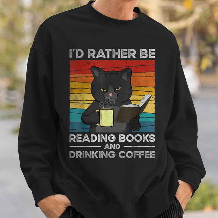 I'd Rather Be Reading Books And Drinking Coffee Cat For Men Women Kids Sweatshirt Gifts for Him