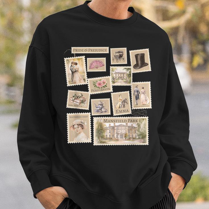 Jane Austen Book Classic Literature Stamp Collage Sweatshirt Gifts for Him