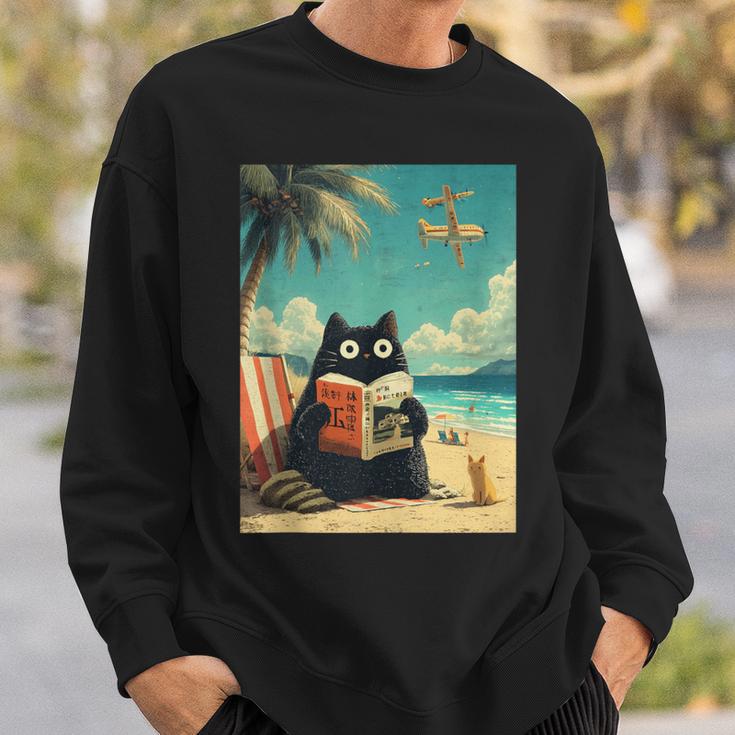 Japanese Cat Book Summer Beach Vacation Cruise Sweatshirt Gifts for Him