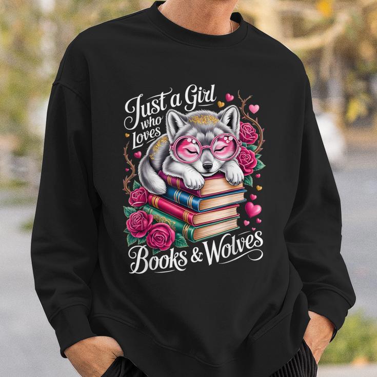 Just A Girl Who Loves Books And Wolves Cute Reading Nerd Sweatshirt Gifts for Him