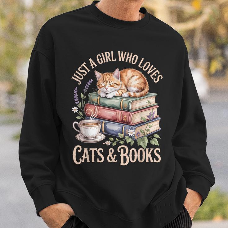 Just A Girl Who Loves Cats And Books Reading Librarian Sweatshirt Gifts for Him