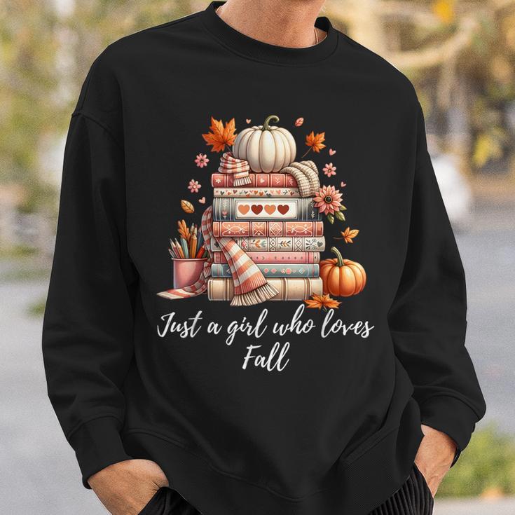 Just a Girl Who Loves Fall Books And Pumpkins Sweatshirt Gifts for Him