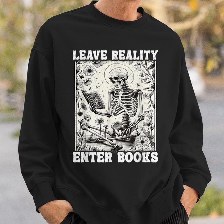 Leave Reality Enter Books Skeleton Reading Book Sweatshirt Gifts for Him