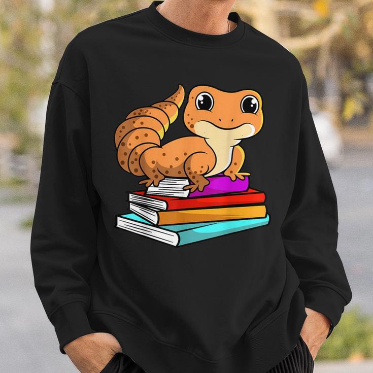 Leopard Gecko With Book Lizard Reptile Lover Sweatshirt Gifts for Him