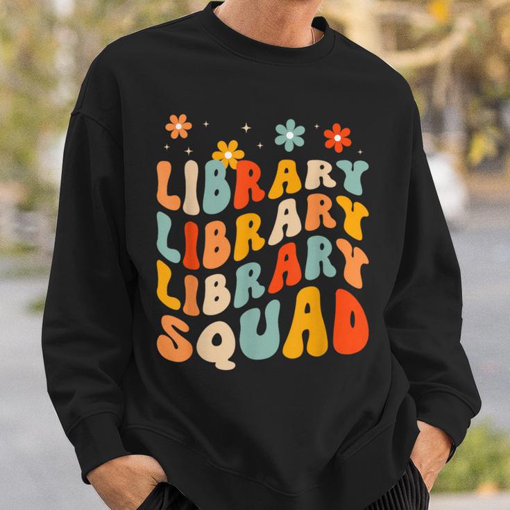 Library Squad Team Librarian Teacher Book Lover Retro Groovy Sweatshirt Gifts for Him