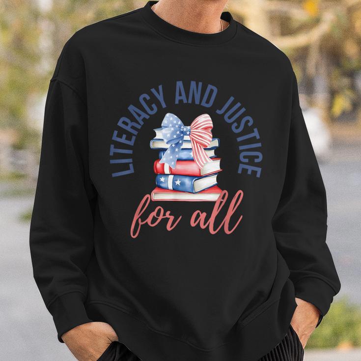 Literacy And Justice For All Book Coquette Bookworm 4th July Sweatshirt Gifts for Him