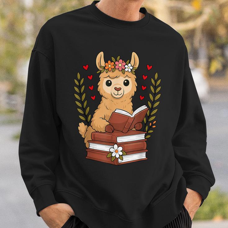 Llama Reading Book Graphic Llama With Book Floral Sweatshirt Gifts for Him Llama Reading Book Graphic Llama With Book Floral Sweatshirt Gifts for Him