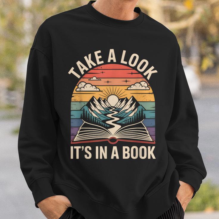 Take a Look It’s In a Book Vintage Sunset Mountain Reading Sweatshirt Gifts for Him