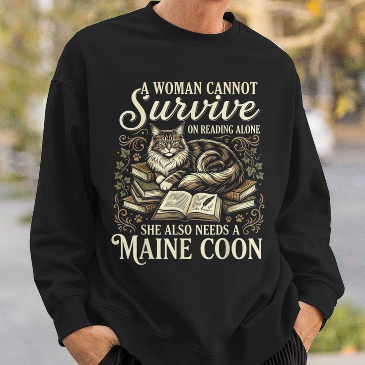 Maine Coon Mom Book Lover Reading Cat Bookworm Sweatshirt Gifts for Him