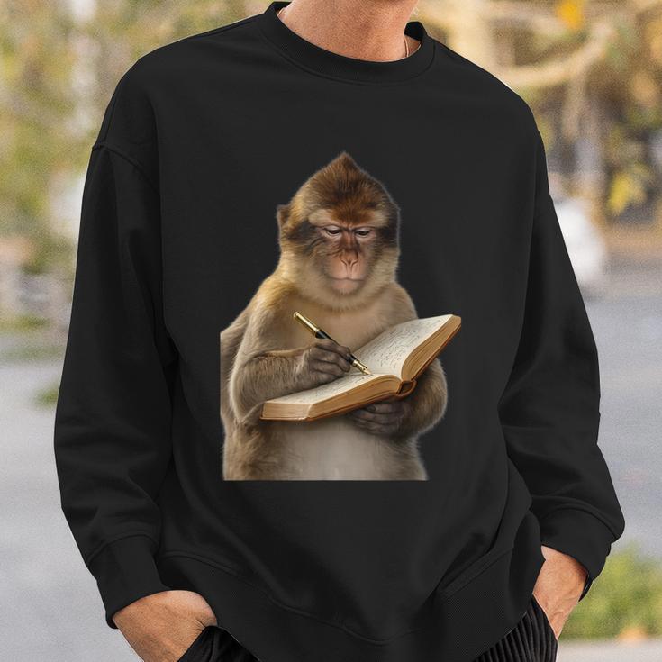 Monkey Reading Book Writing Journal Book Lover Writer Sweatshirt Gifts for Him