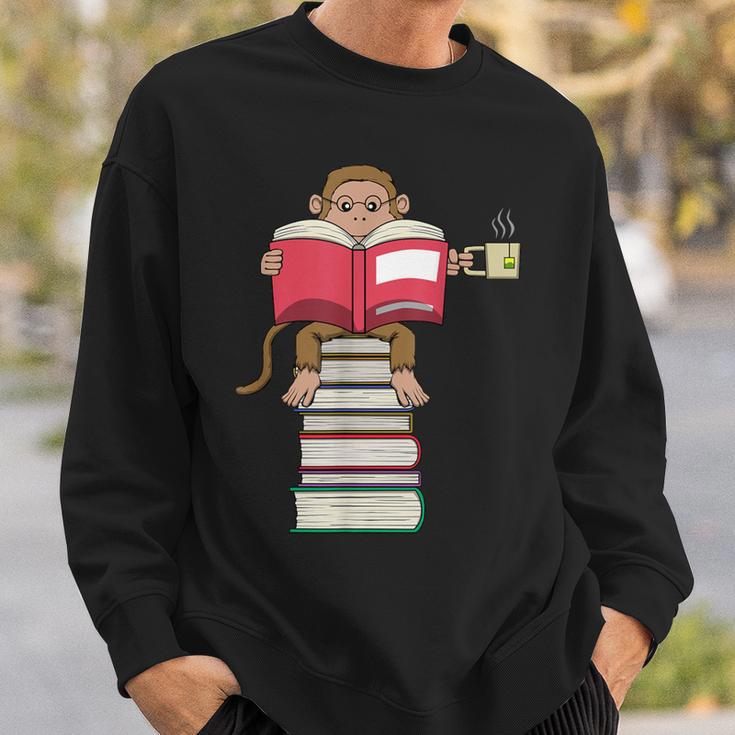 Monkey Reading Books And Drinking Tea Sweatshirt Gifts for Him Monkey Reading Books And Drinking Tea Sweatshirt Gifts for Him