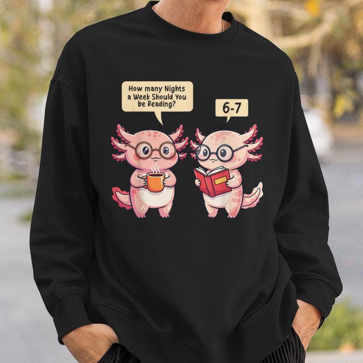 How Many Nights Reading Axolotl Book Lover Cat Reader Sweatshirt Gifts for Him