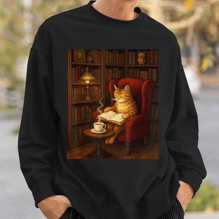 Orange Cat Book Lovers Cozy Bookish Librarian Sweatshirt Gifts for Him