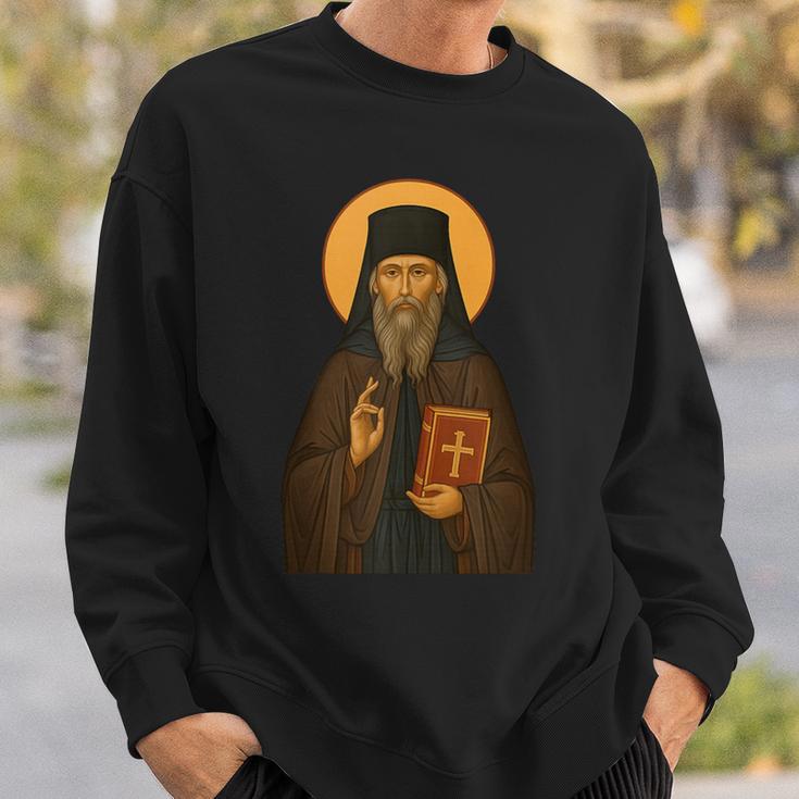Orthodox Icon Of Seraphim Rose Holding The Holy Book Sweatshirt Gifts for Him