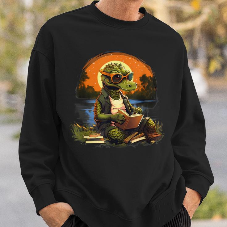 Outdoors Alligator Reading Book Sweatshirt Gifts for Him