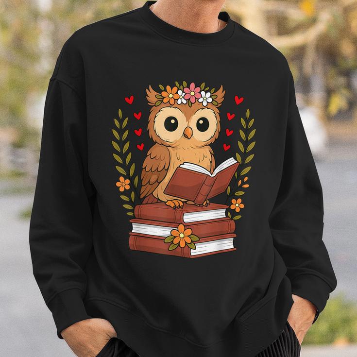Owl Reading Book Graphic Owl With Book Floral Sweatshirt Gifts for Him Owl Reading Book Graphic Owl With Book Floral Sweatshirt Gifts for Him