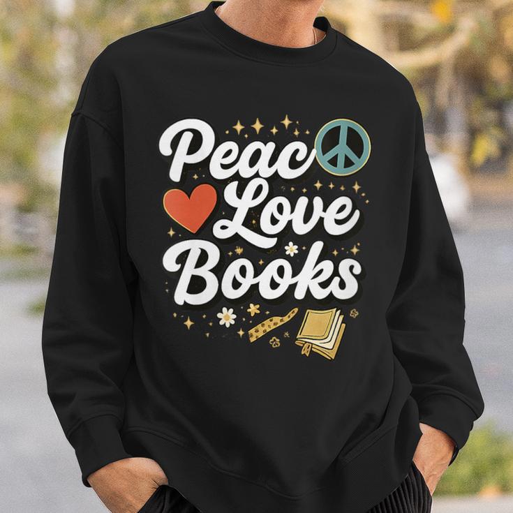 Peace Love Books Cute Retro Reading Graphic Sweatshirt Gifts for Him