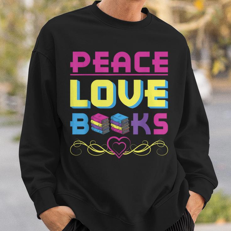 Peace Love Books Library Book Lover Sweatshirt Gifts for Him