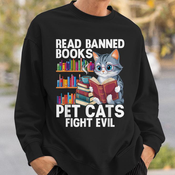 Pet Cats Fight Evil Read Banned Books Sweatshirt Gifts for Him